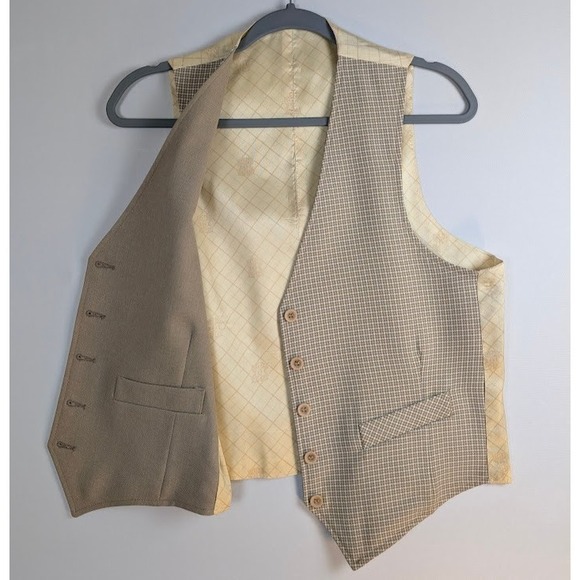 J. C. Penney Other - VTG 70s Reversible Suit Vest Mens M Brown Plaid Working Pockets 38" Chest EUC